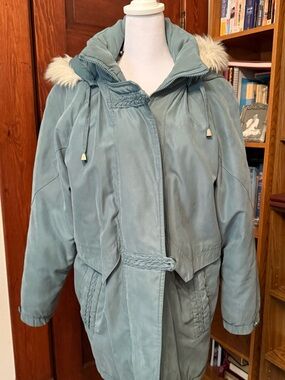 Braetan women's full zip coat jacket teal/tan removable hood
size M